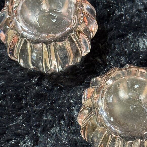 Vintage Crystal Clear Glass Candle Holders Ribbed Design Set Of 2 Elegant - Picture 5 of 6